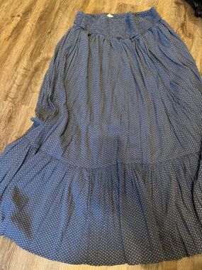 aerie Navy Blue Polka Dot Midi Skirt